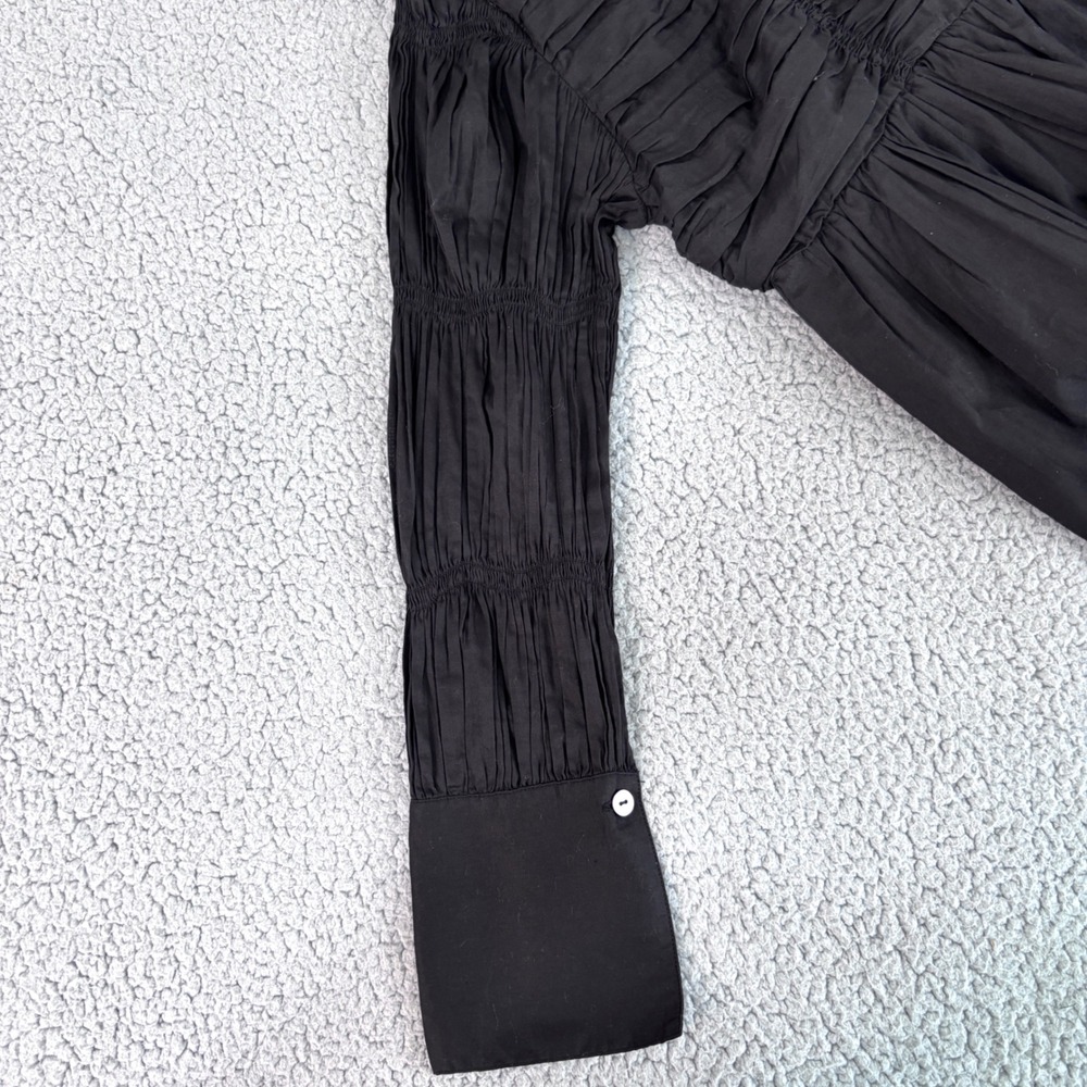 Zara Blouse Medium Black Ruched Deep V-Neck Balletcore Babydoll Cottage Chic - Picture 5 of 8